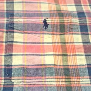 Ralph‎ Lauren Indian Madras Pink Blue Plaid Men's Shortsleeve Shirt Sz 2XB Camp